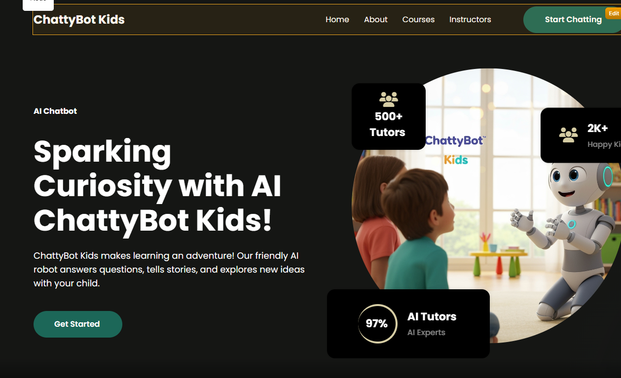 ChattyBot Kids hero: friendly AI robot with kids
